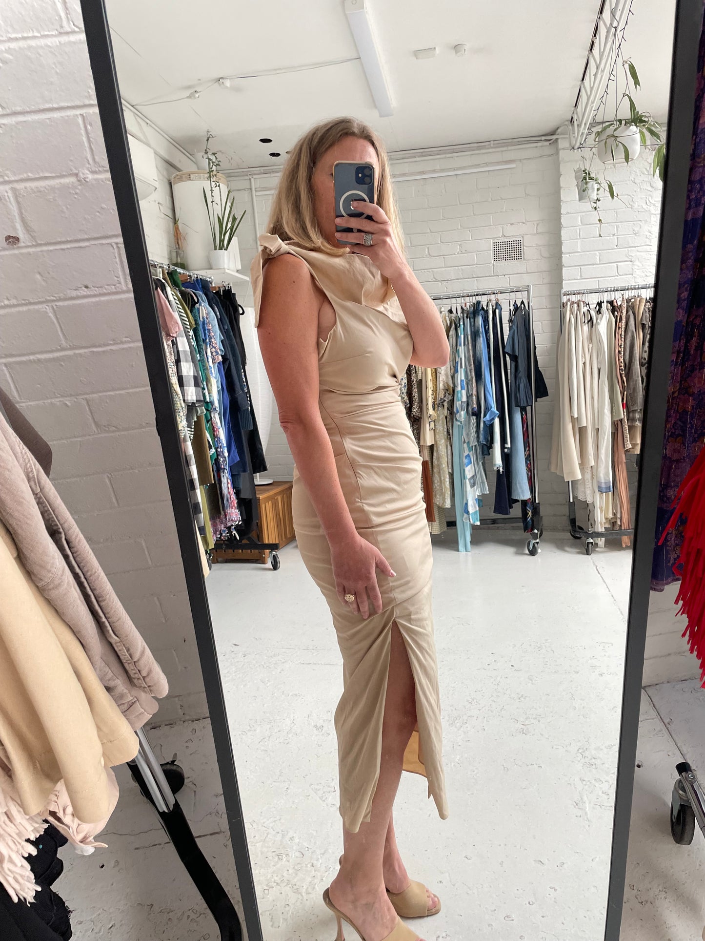 Sir beige ruched midi dress 3 best for a size 10