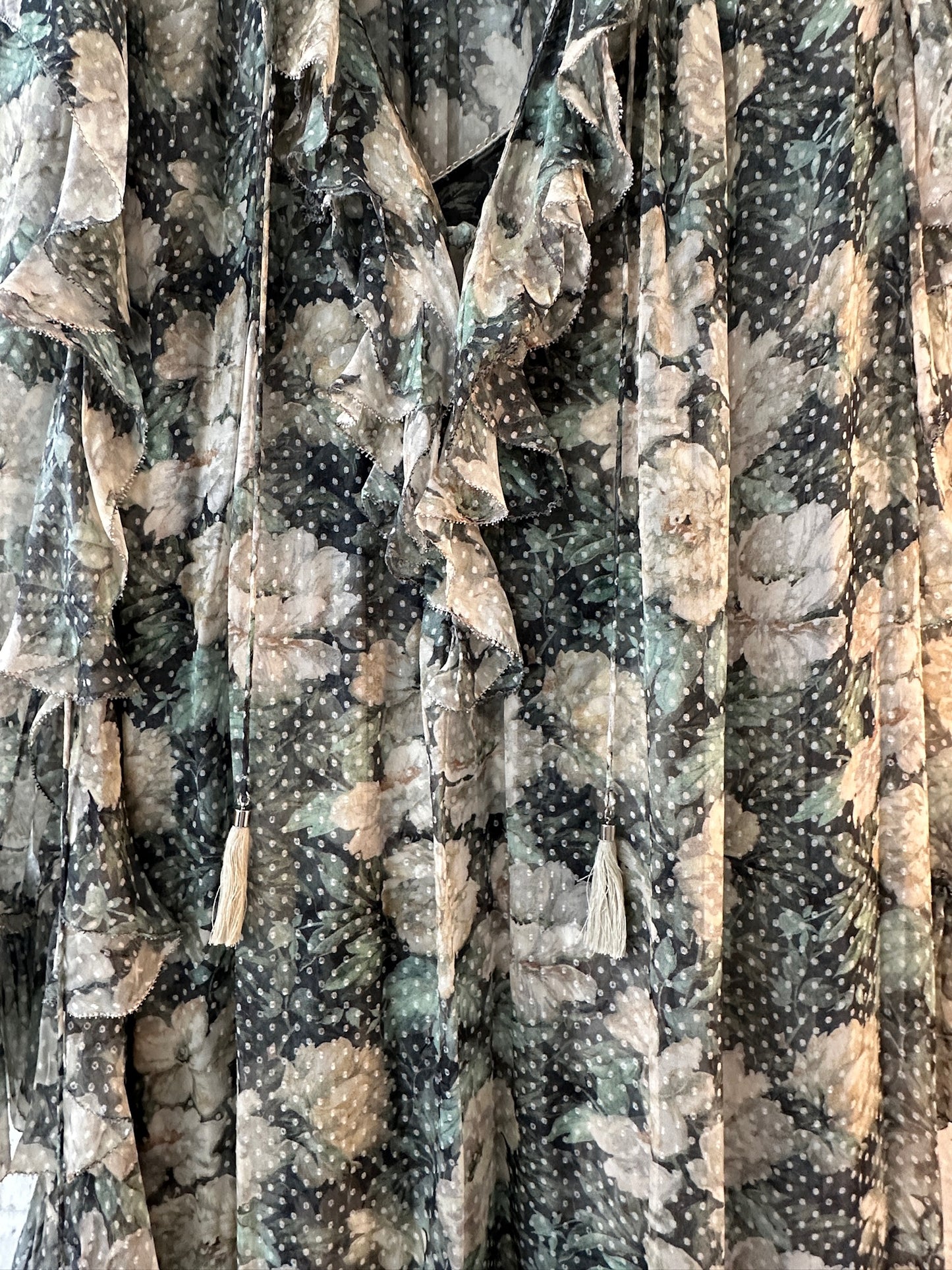 Zimmermann silk sheer ruffle bowerbird floral midi dress sz 0