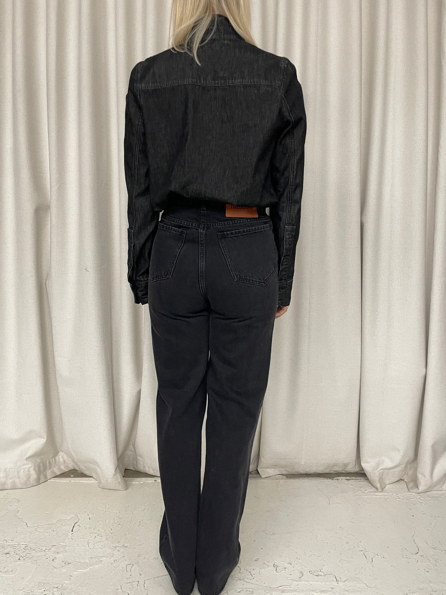 Scanlan Theodore washed black denim shirt with neck tie Sz 6 (6-8)