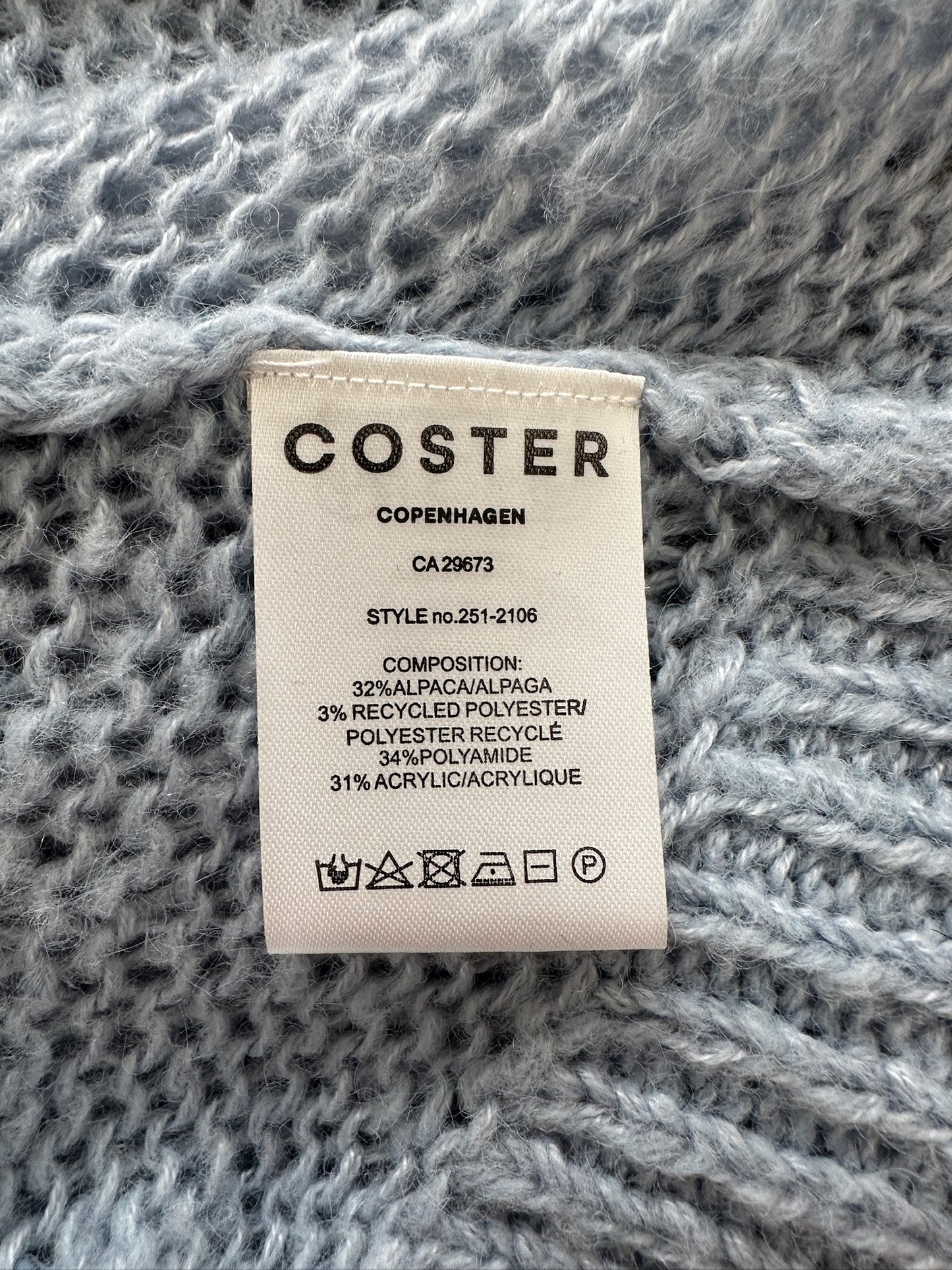 COSTER Copenhagen alpaca blend blue knit sweater sz L