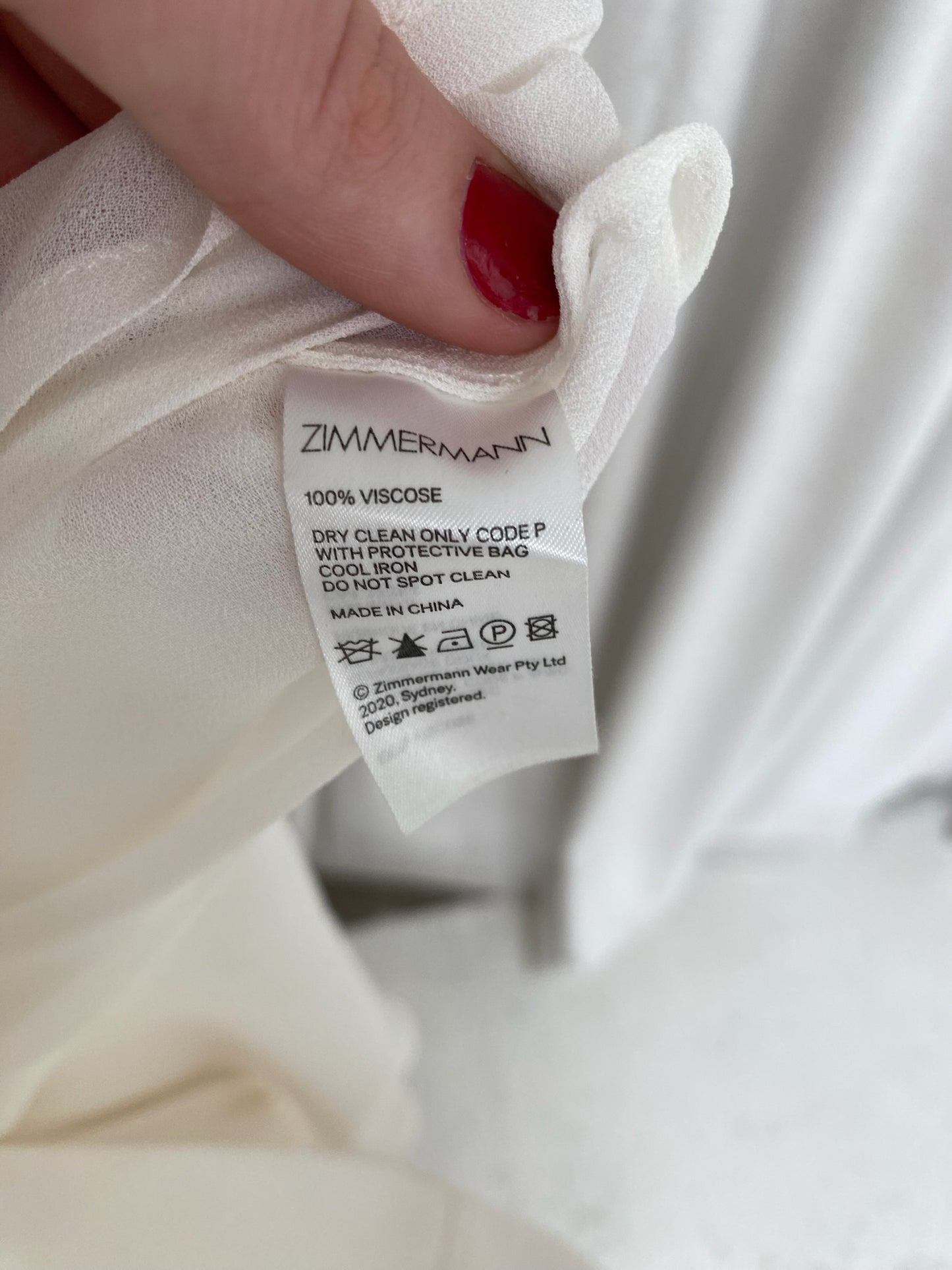 Long sleeve white viscose Blouson sleeve midi dress by Zimmermann sz 1