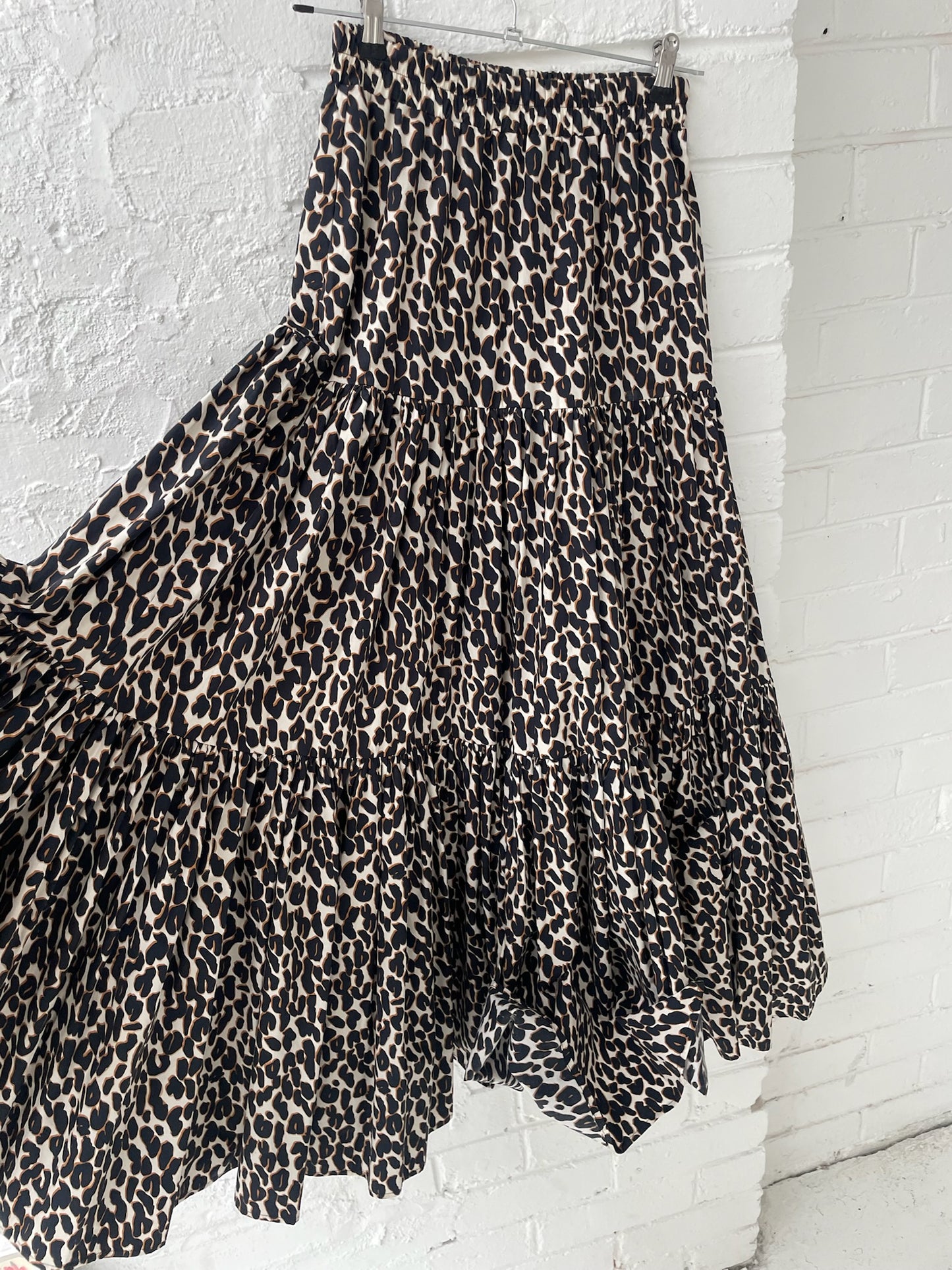 La Double J animal print tiered poplin cotton maxi skirt XS