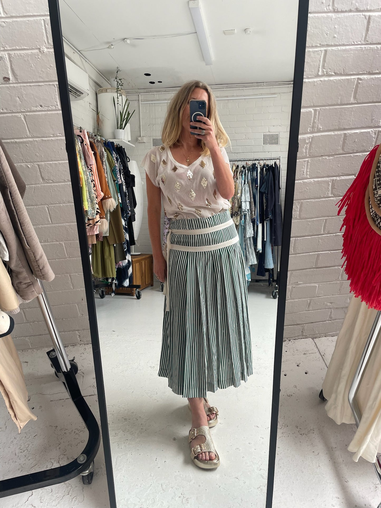 Joseph silk pleated striped skirt. Sz 40 best for a size 12