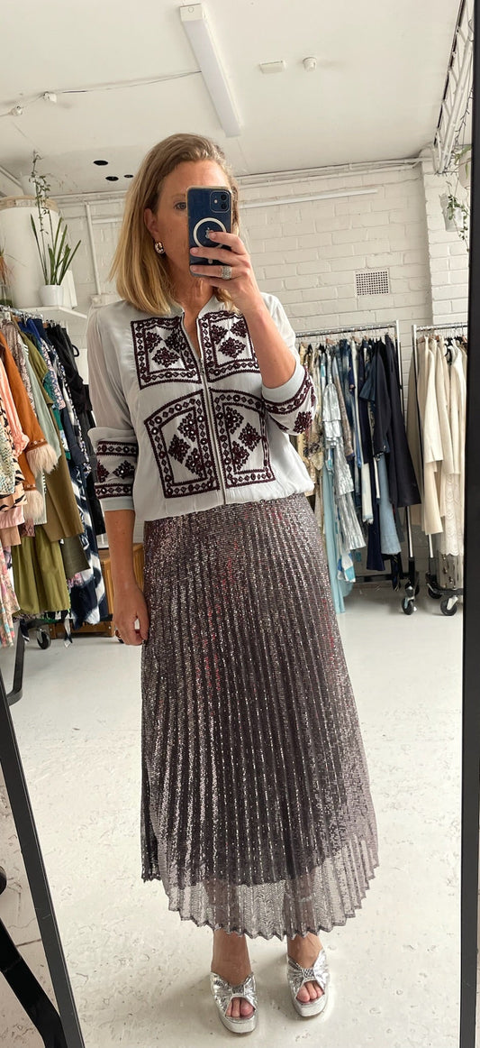 Flannel silk top, sequin skirt set size 3/12