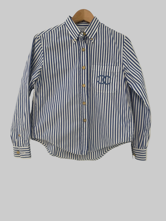 Rare vintage Chanel 1990s cotton stripe shirt with logo