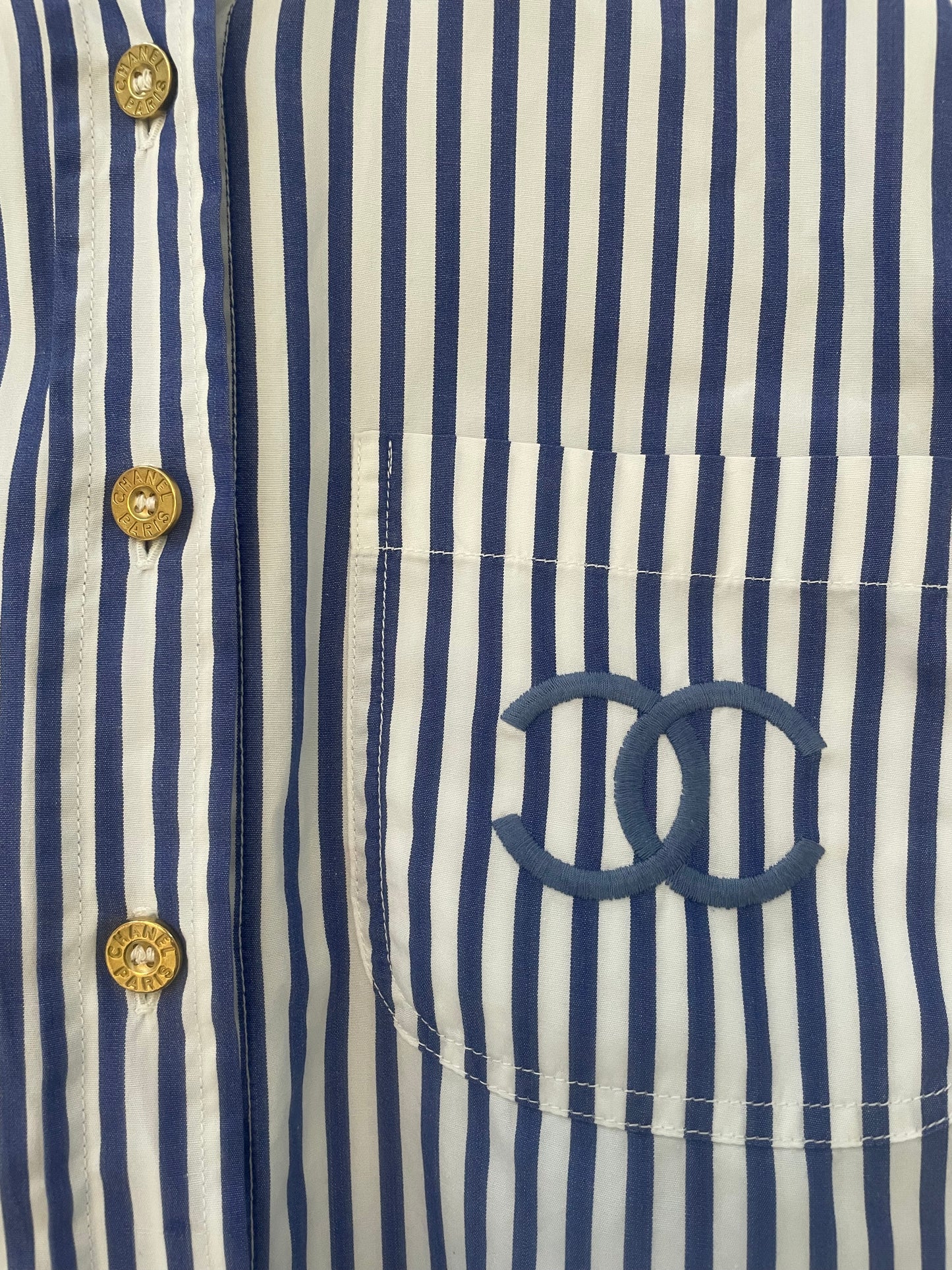 Rare vintage Chanel 1990s cotton stripe shirt with logo