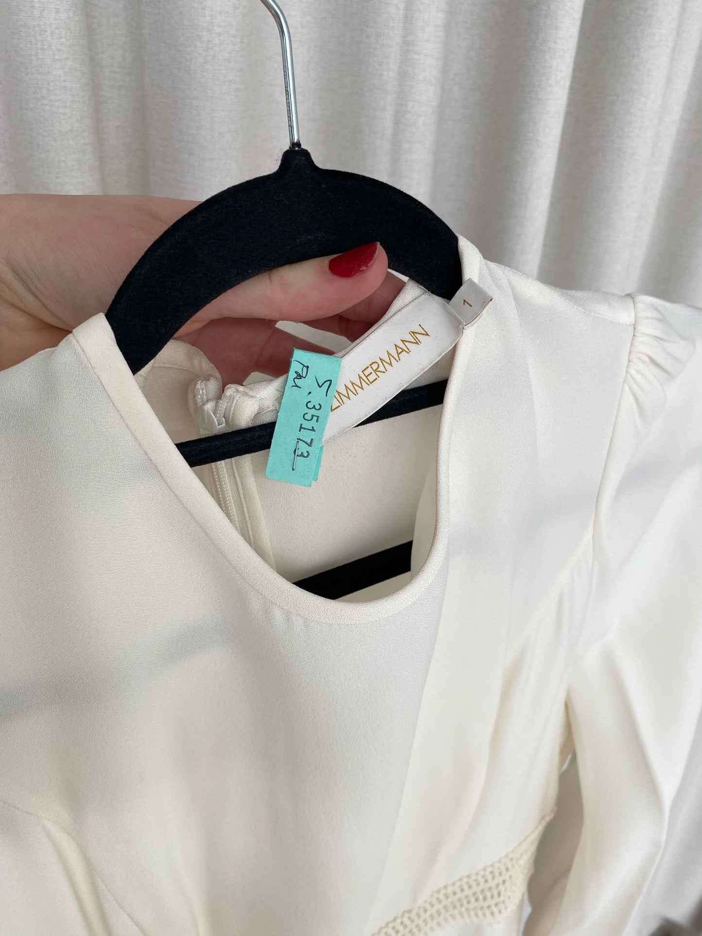 Long sleeve white viscose Blouson sleeve midi dress by Zimmermann sz 1