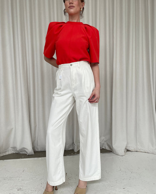 Red Viktoria Beckham crepe puff sleeve top size 8