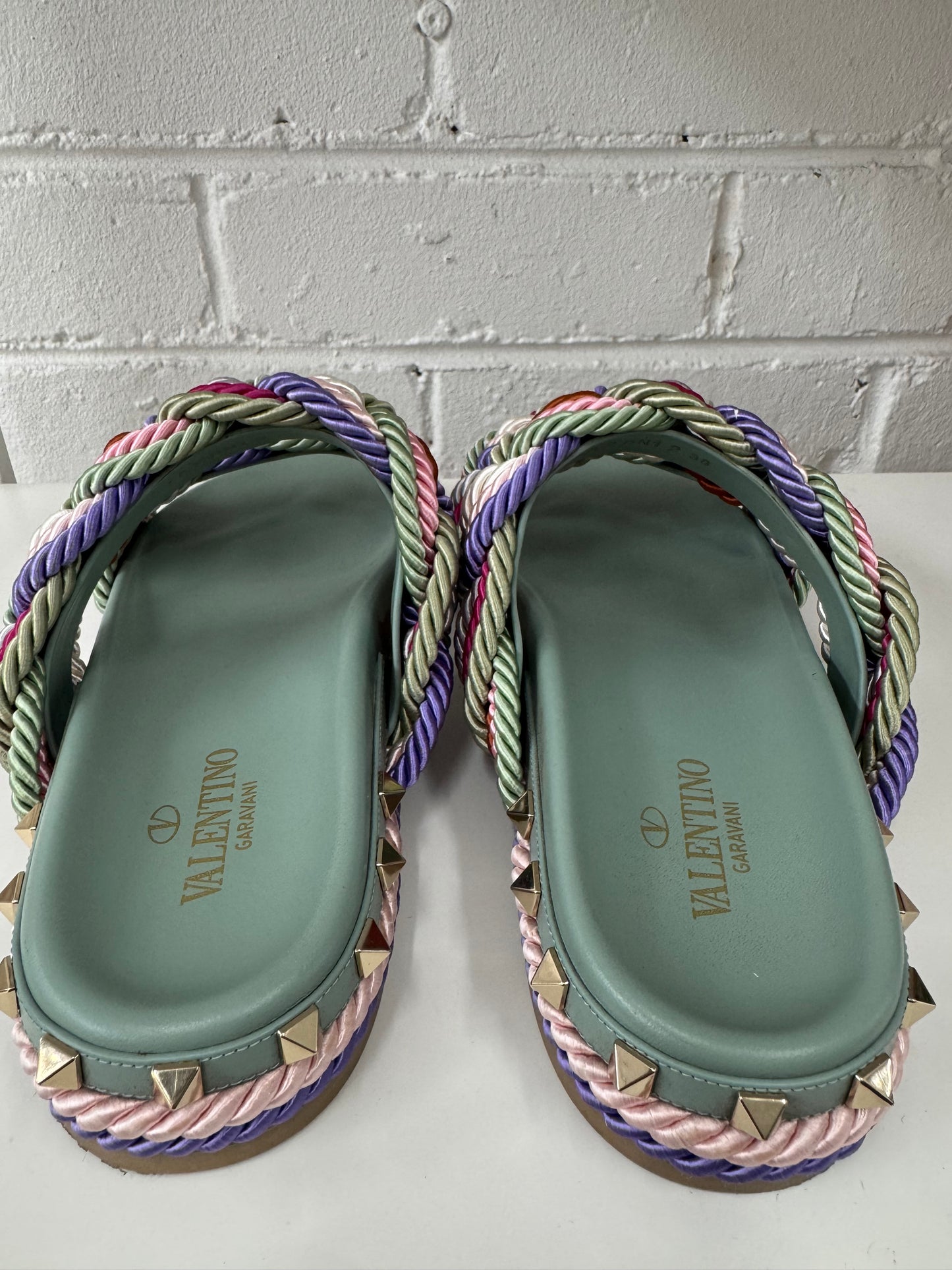 Valentino Garavani rockstars braided rope slide sandals size 38
