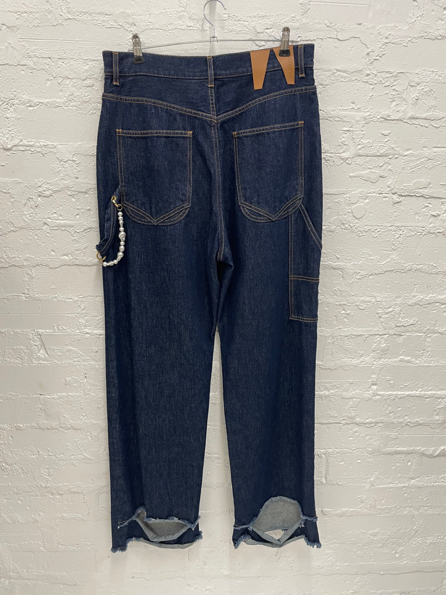 Dark Park Lisa loose for Carpenter jeans with chain detail in dark blue 28 new