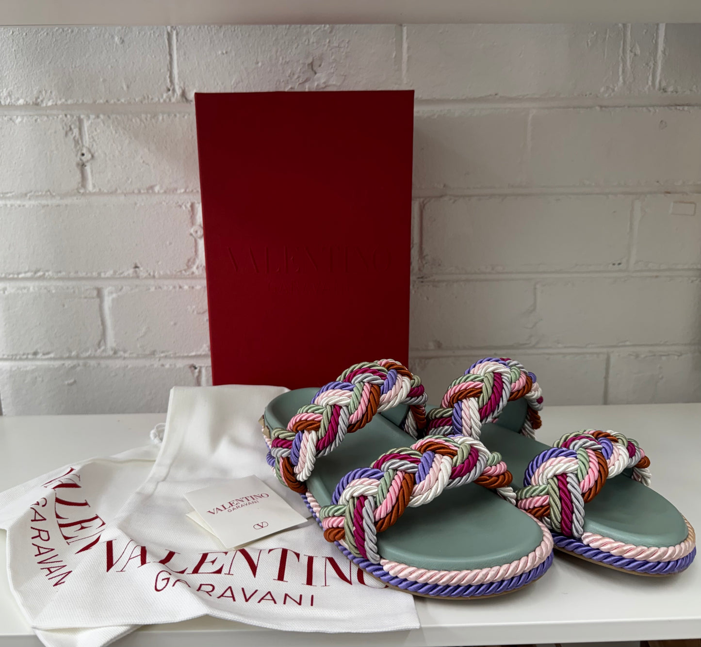 Valentino Garavani rockstars braided rope slide sandals size 38