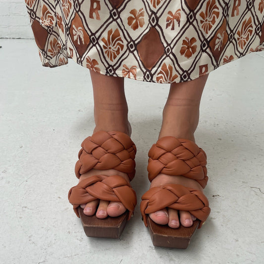 Zimmermann braided leather and wood clog style sandal | size 38