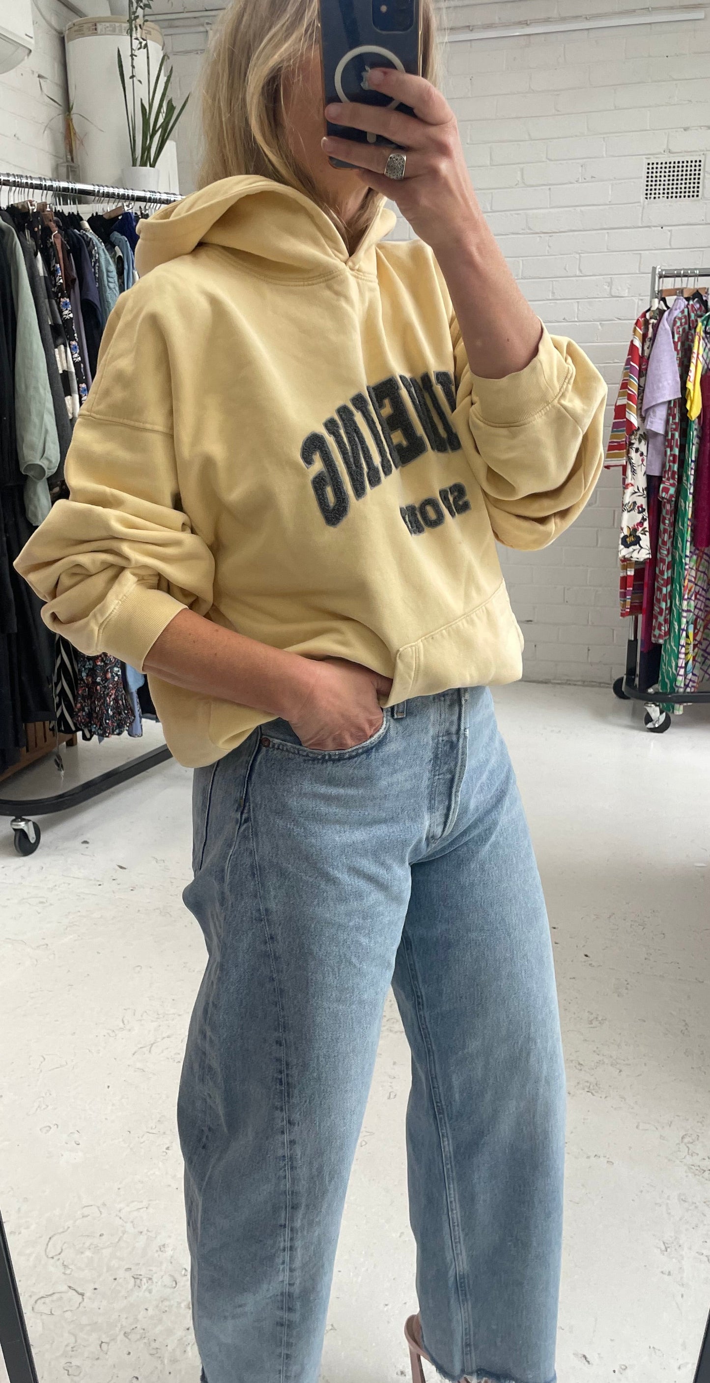 Anine Bing oversized cotton slouchy Hoodie in butter lemon colour size medium