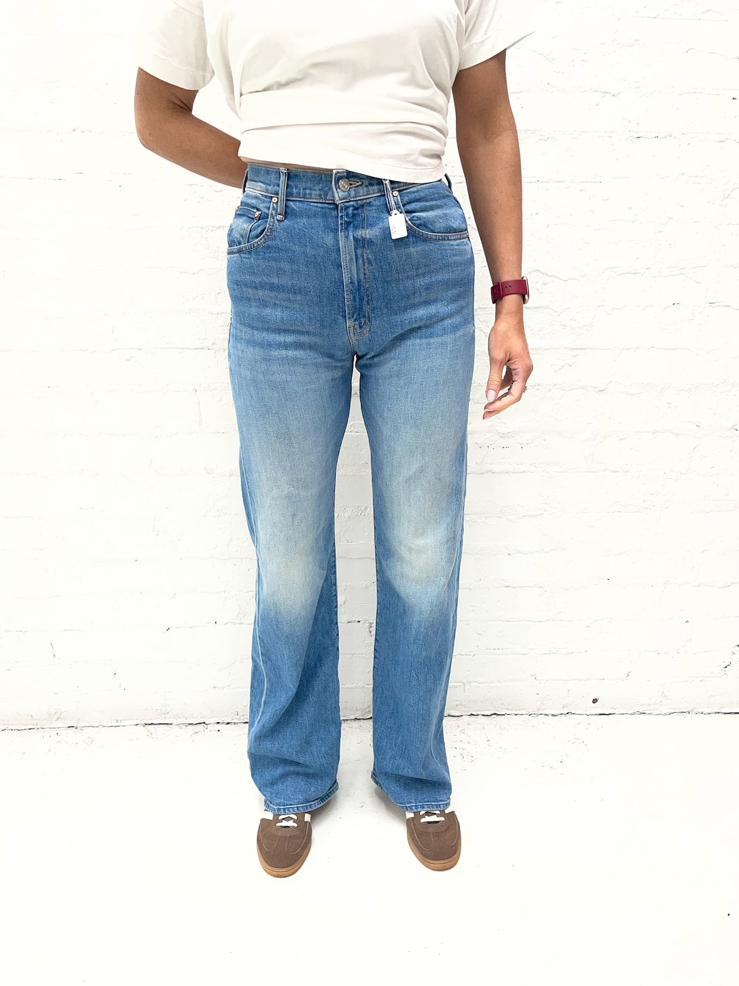 Mother The Lasso Heel in How To Talk To A Tiger wash jeans size 27
