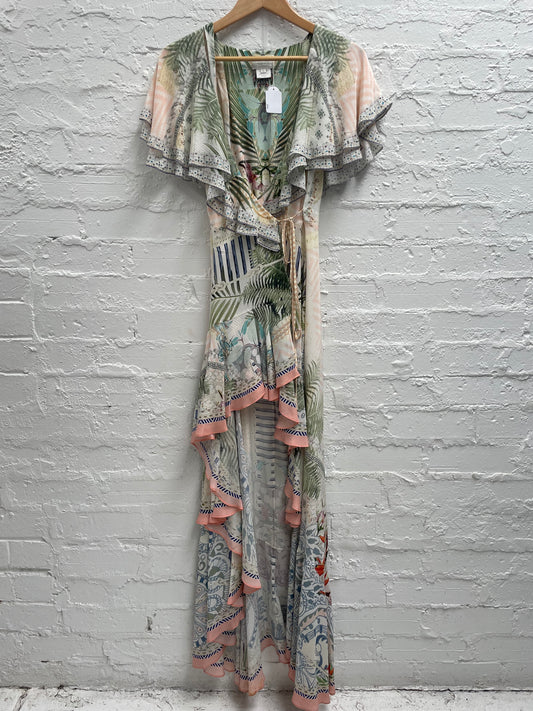 Camilla silk maxi wrap dress flat sleeve size XS