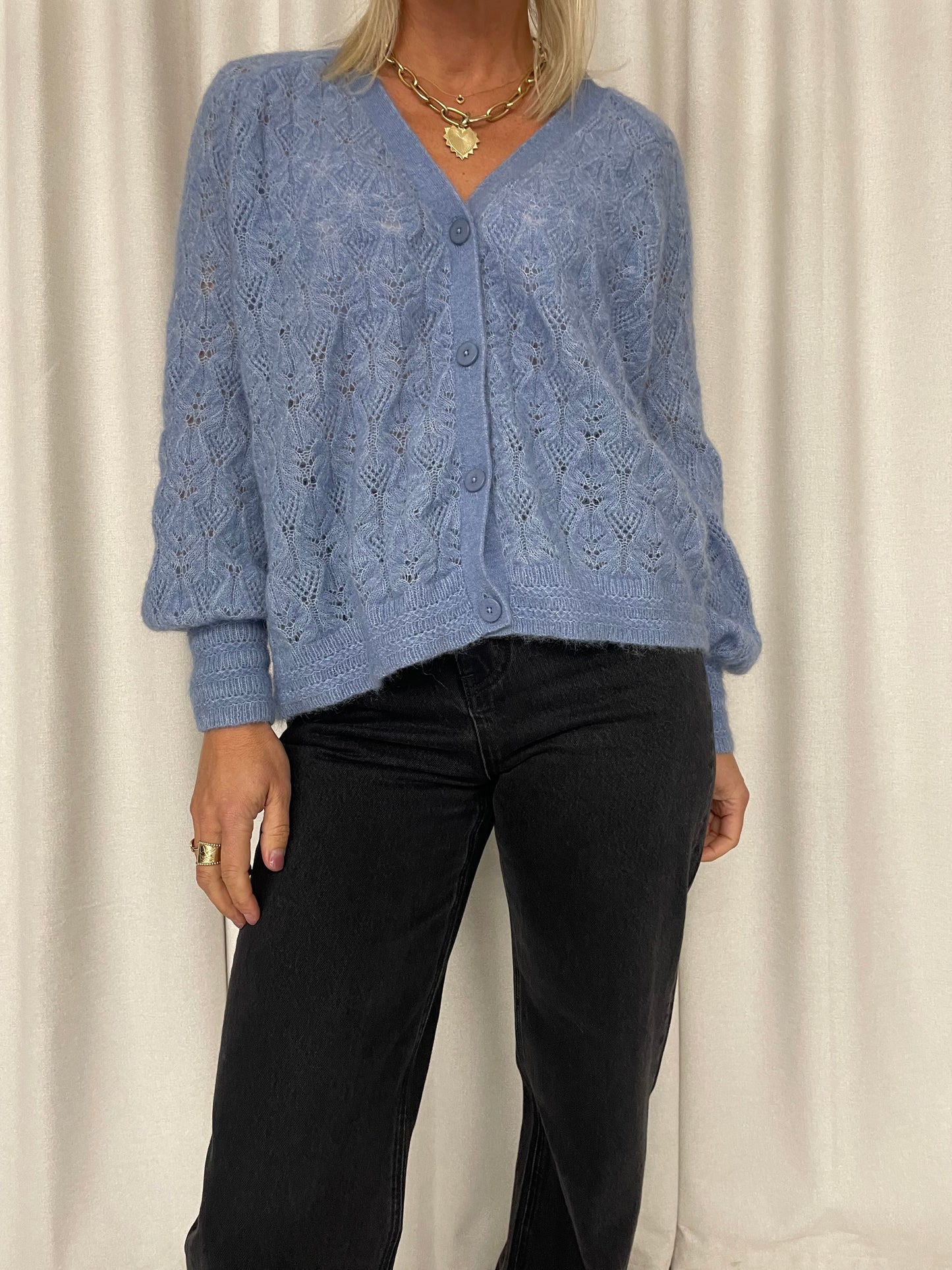 Sezane cornflower blue mohair knit cardigan size XS