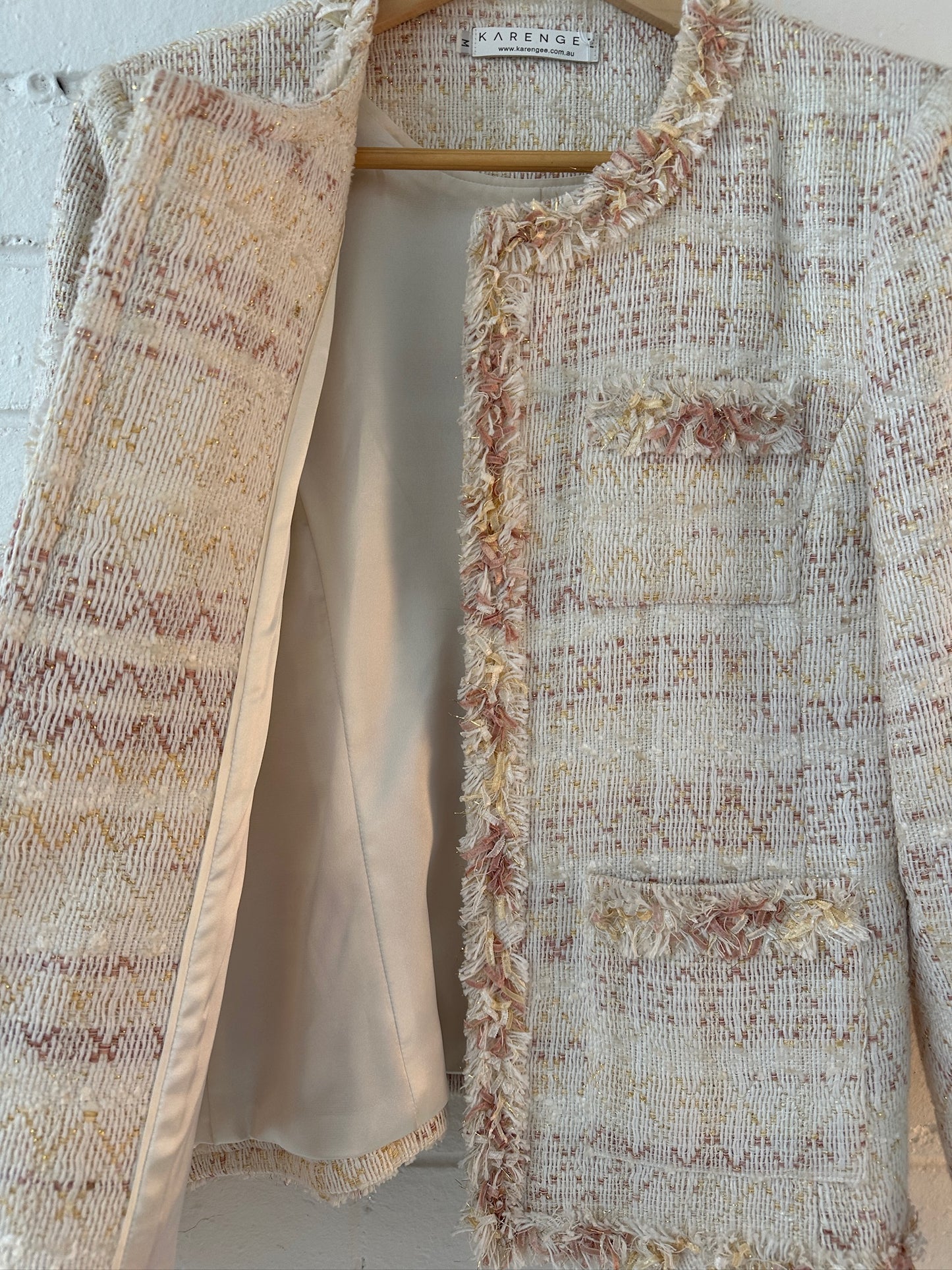 Karen Gee tweed cream tailored blazer sz M