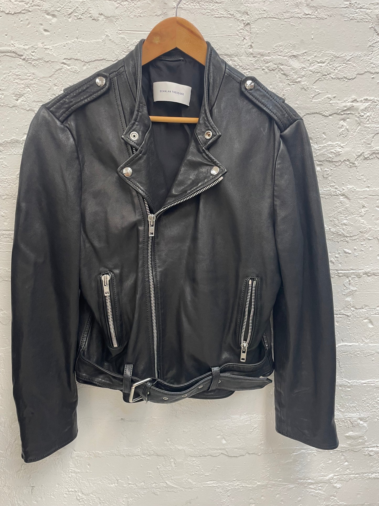 Scanlan Theodore lamb leather black moto jacket Sz ML