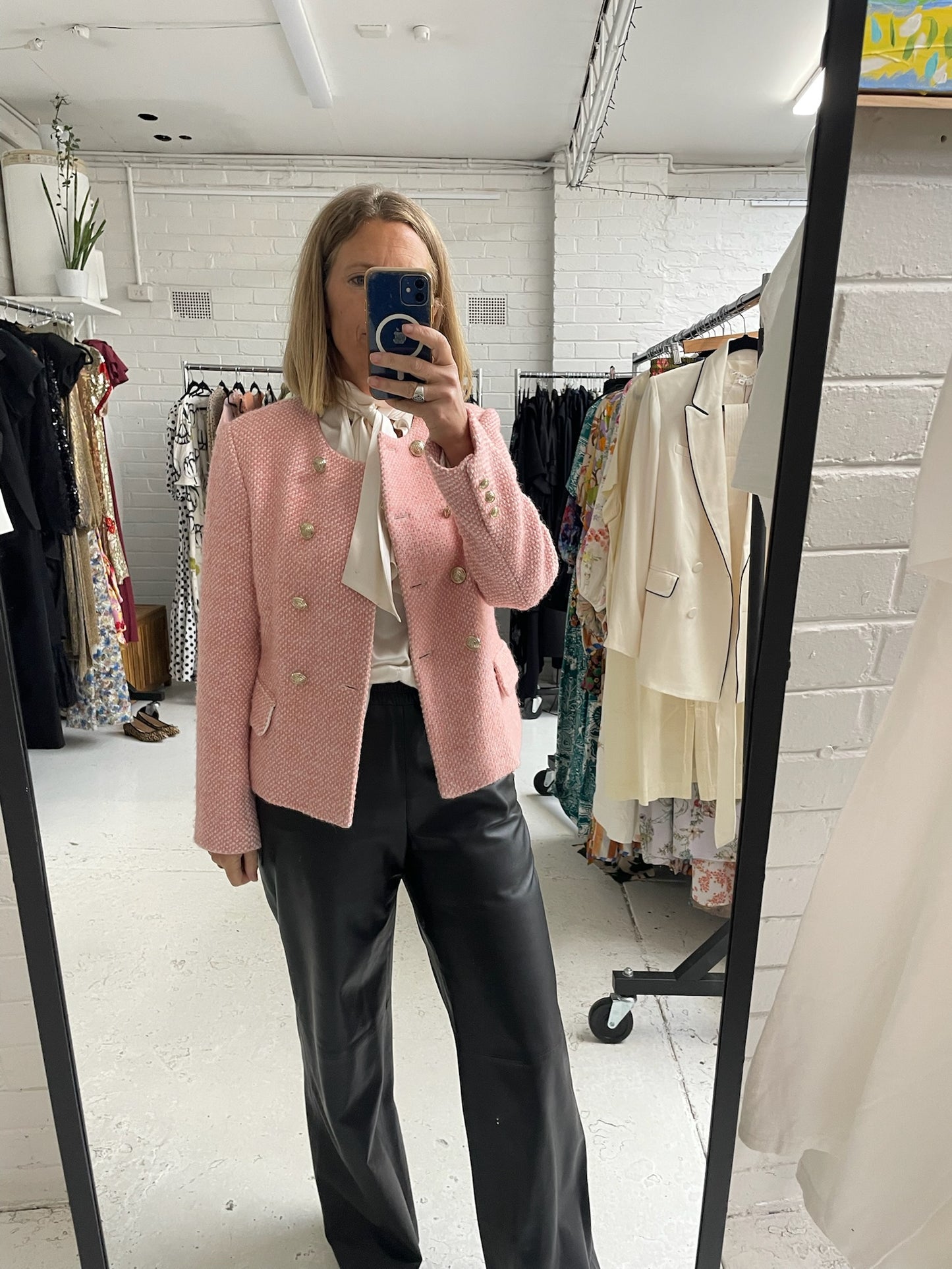 Maje pink and ecru mottled tweed jacket
Sz 40