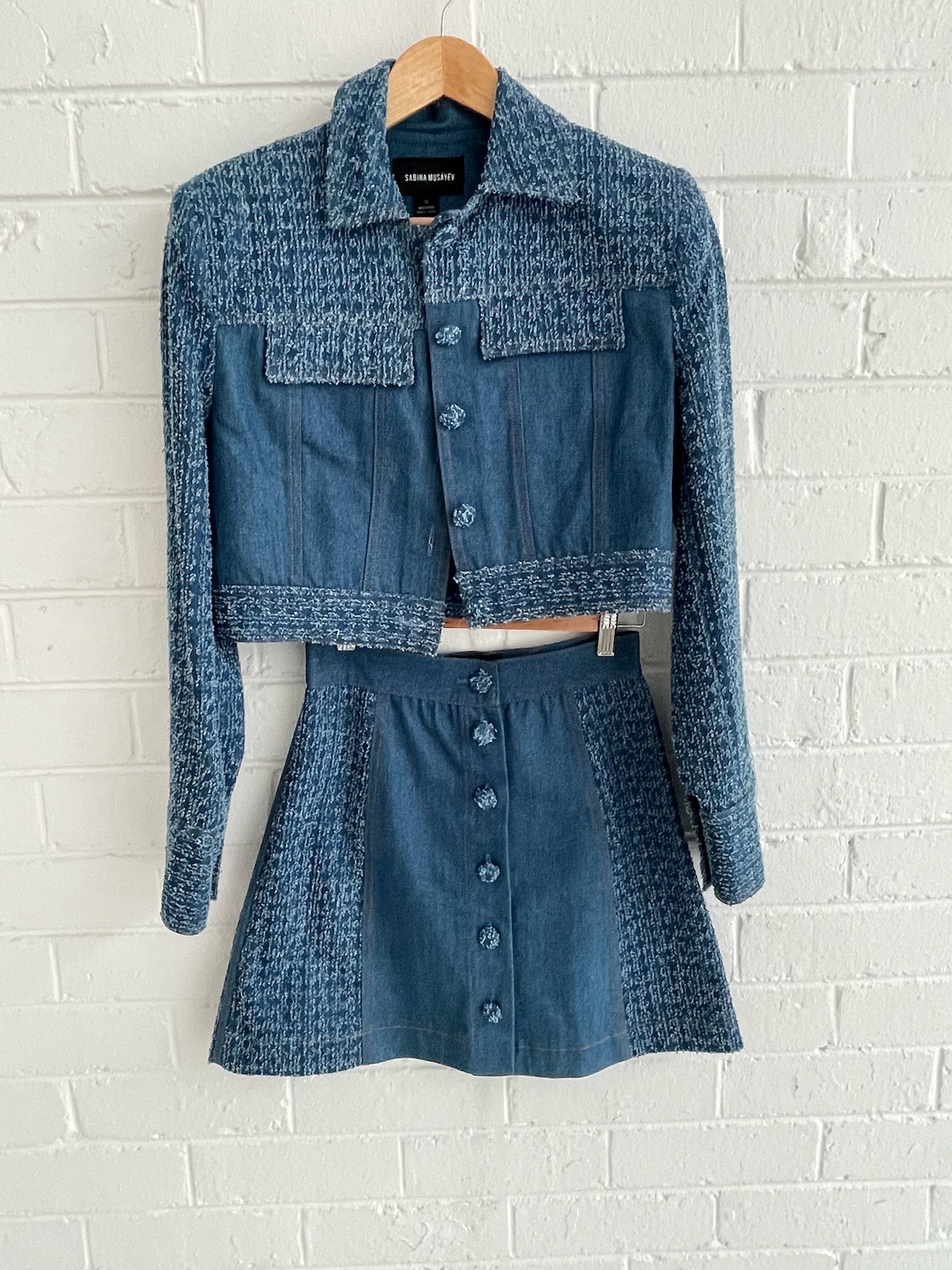 Sabina Musayev cotton crop jacket and mini skirt set Sz S (8)