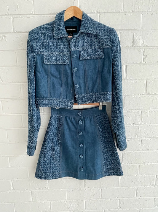 Sabina Musayev cotton crop jacket and mini skirt set Sz S (8)