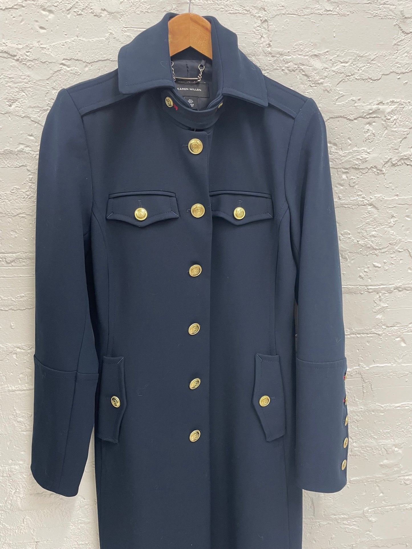 Karen Millen navy stretch military maxi coat sz UK 6 (6-8) new with tags
