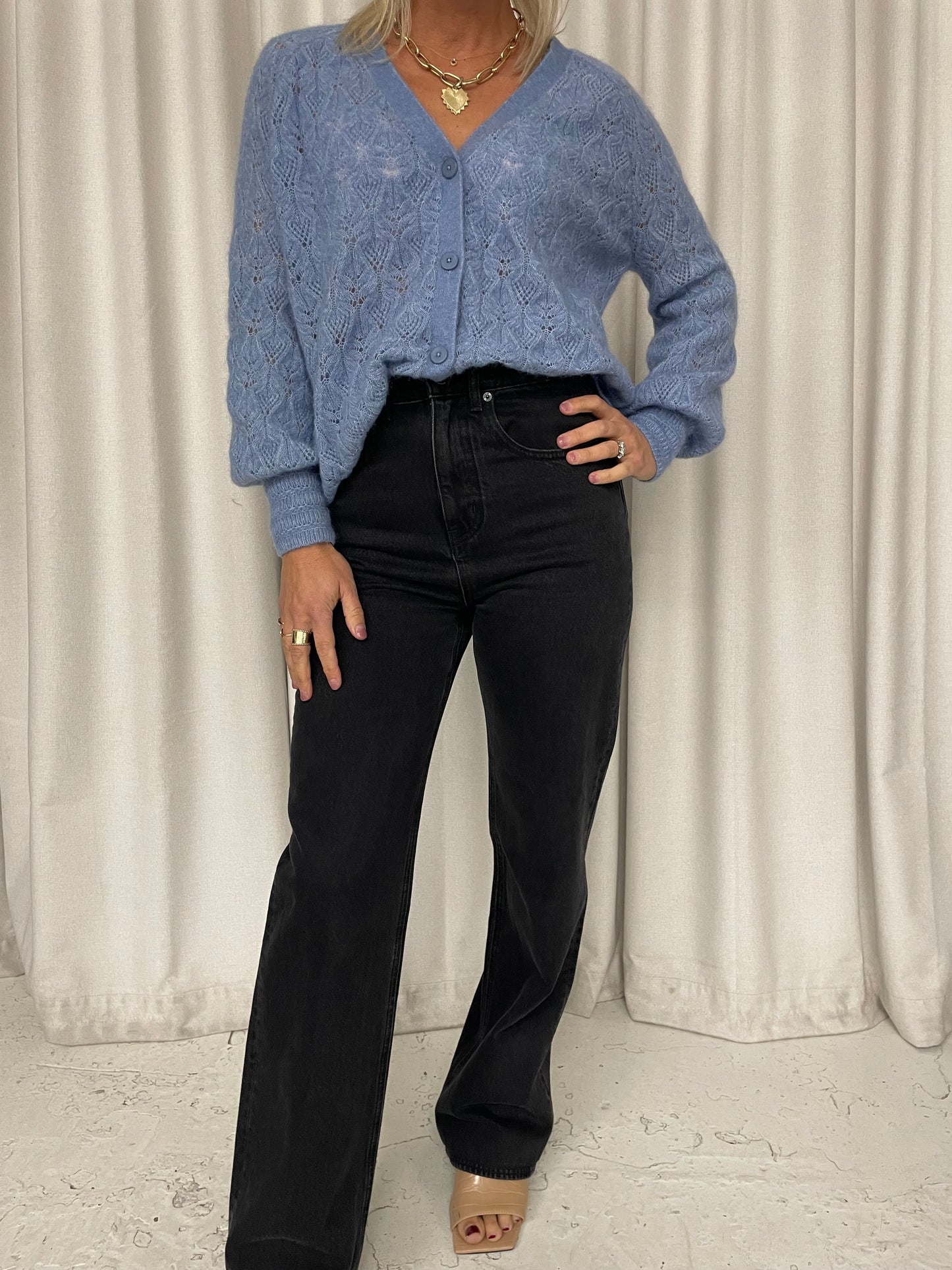 Sezane cornflower blue mohair knit cardigan size XS