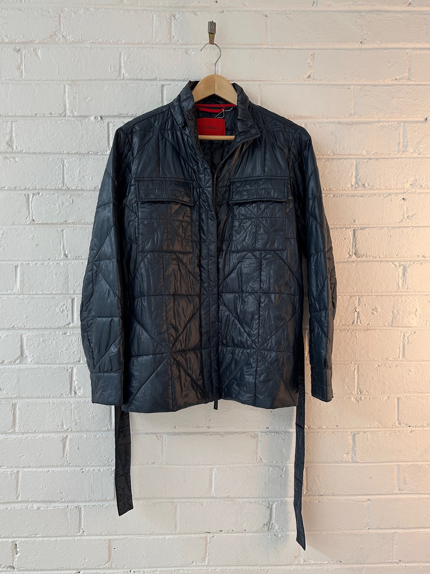 Max & Co lightweight navy puffer jacket with tie 14 UK