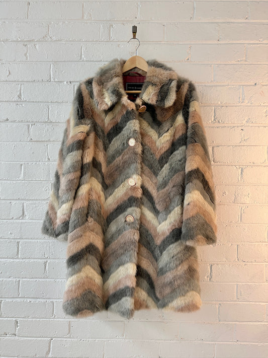 Trelise Cooper multi tone faux fur coat sz M