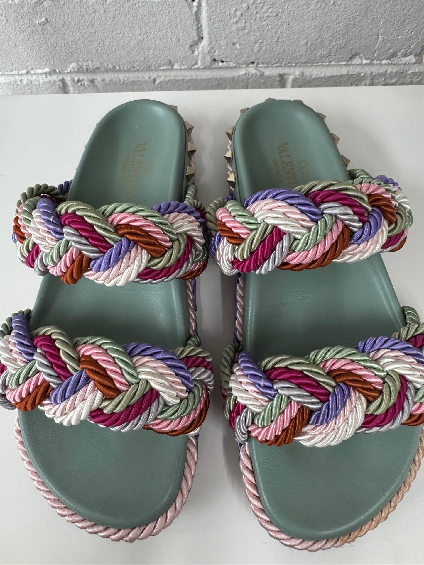 Valentino Garavani rockstars braided rope slide sandals size 38
