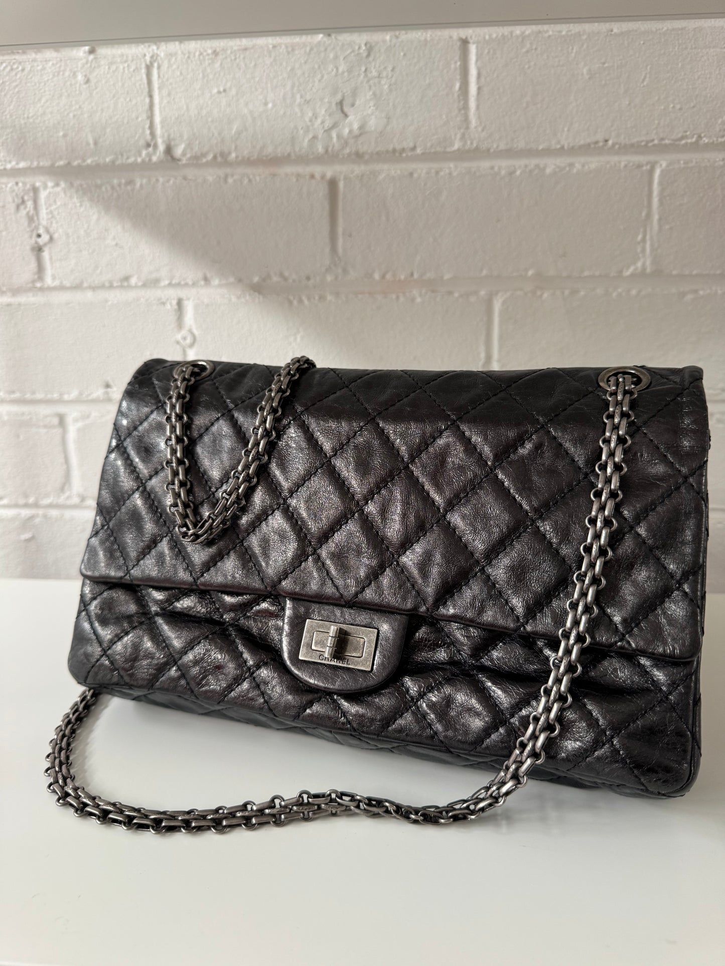 Chanel aged calf skin flap bag