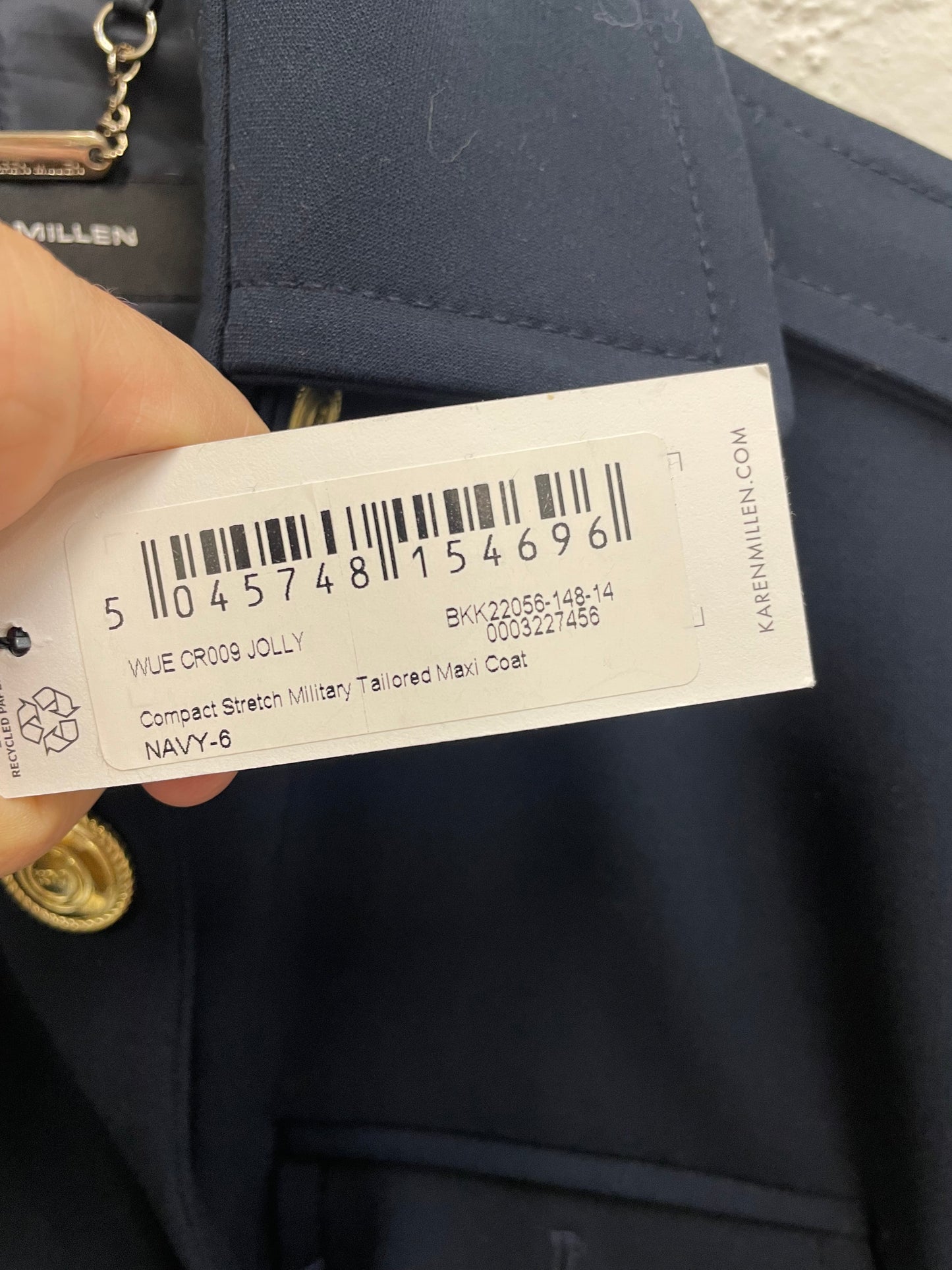 Karen Millen navy stretch military maxi coat sz UK 6 (6-8) new with tags