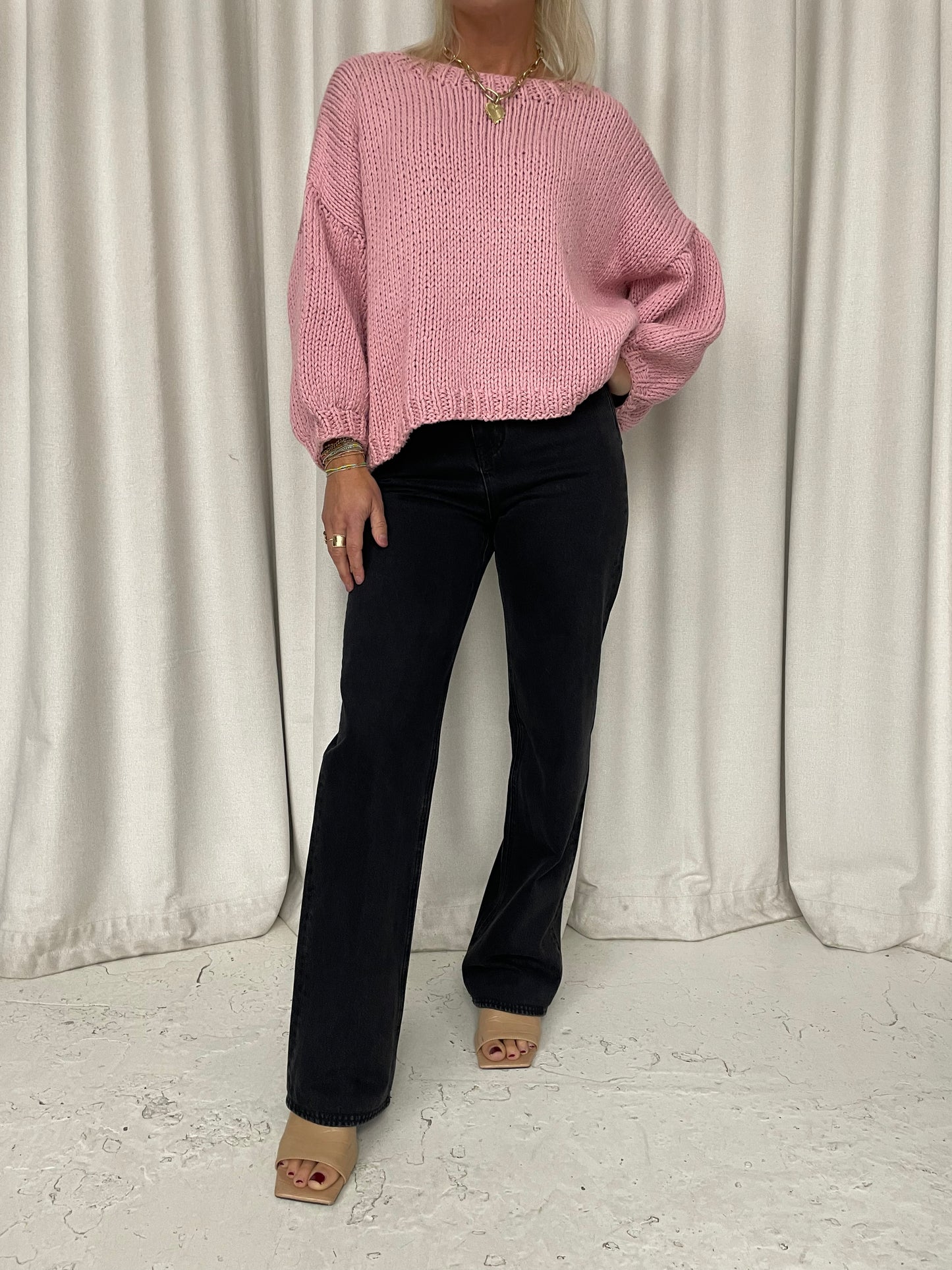 First Born hand knitted cotton pink slouchy jumper size M