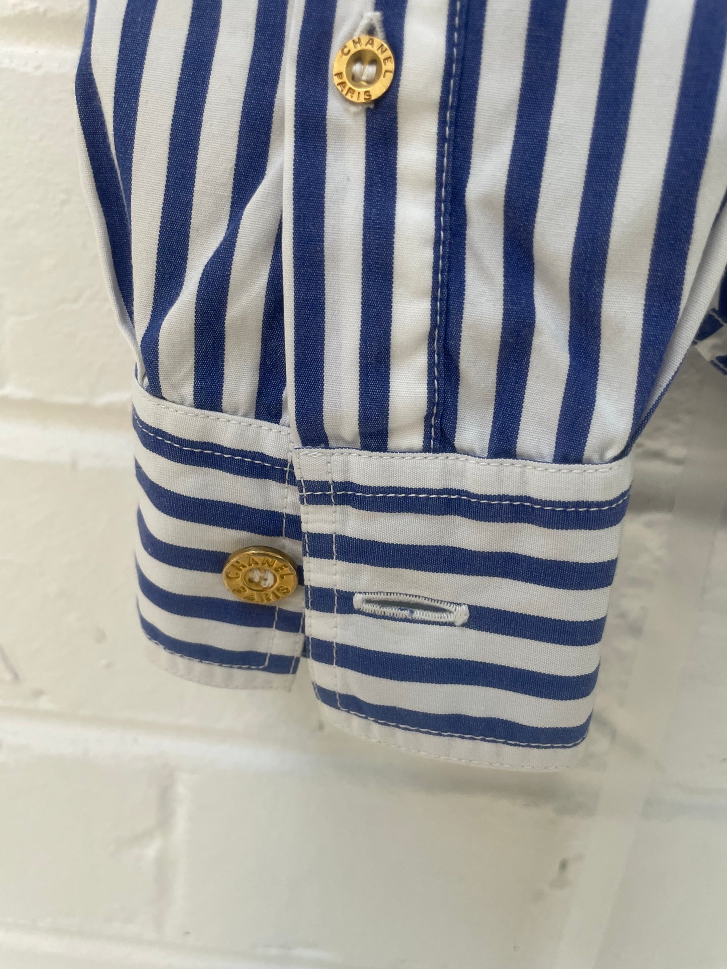 Rare vintage Chanel 1990s cotton stripe shirt with logo