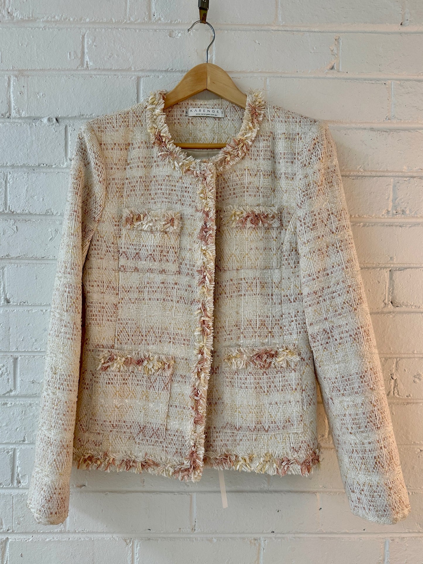 Karen Gee tweed cream tailored blazer sz M