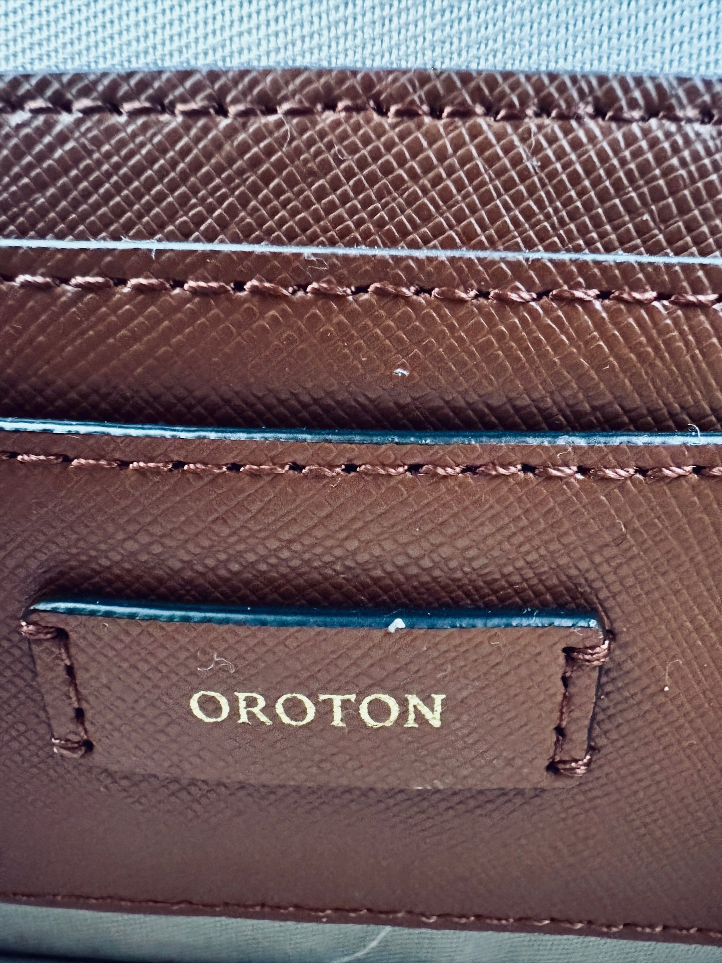 Oroton tan saffiano leather gold chain flap bag