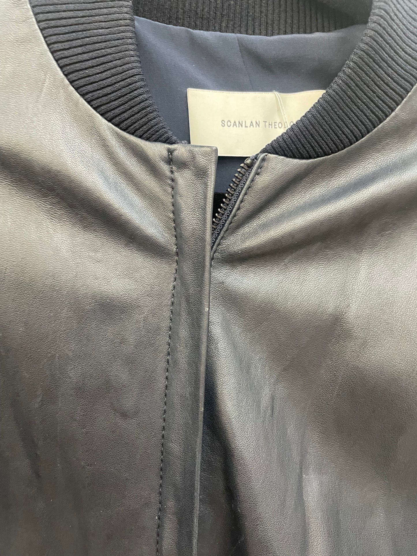 Scanlan Theodore navy blue leather bomber jacket Sz SM
