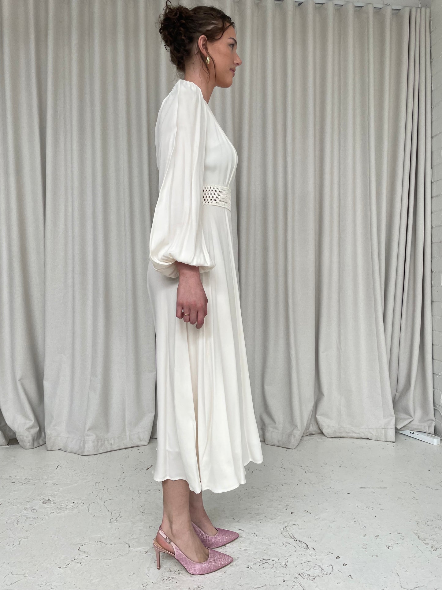 Long sleeve white viscose Blouson sleeve midi dress by Zimmermann sz 1