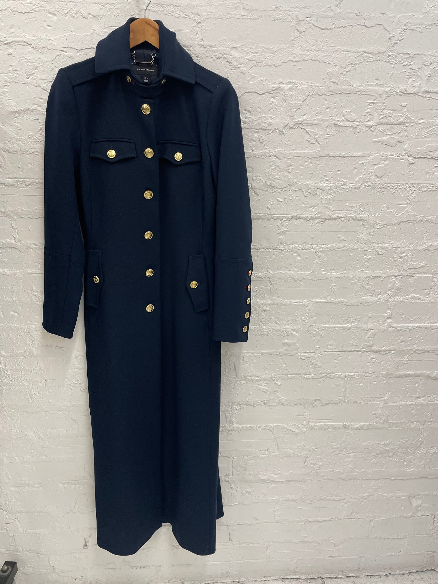 Karen Millen navy stretch military maxi coat sz UK 6 (6-8) new with tags