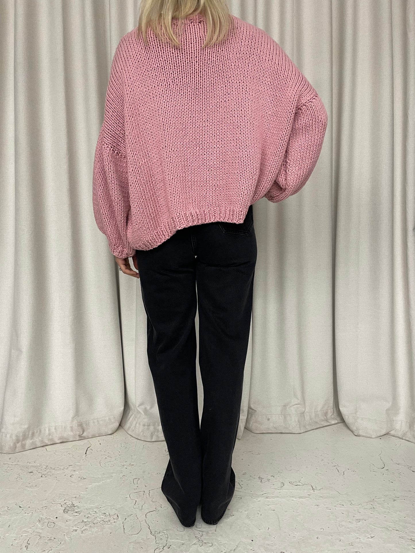 First Born hand knitted cotton pink slouchy jumper size M