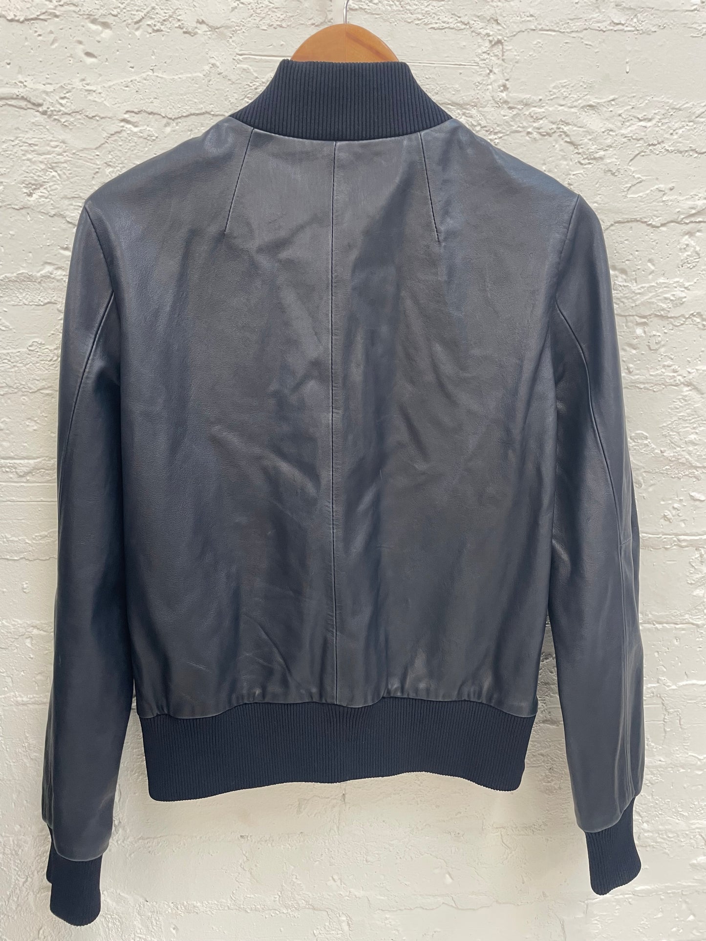 Scanlan Theodore navy blue leather bomber jacket Sz SM
