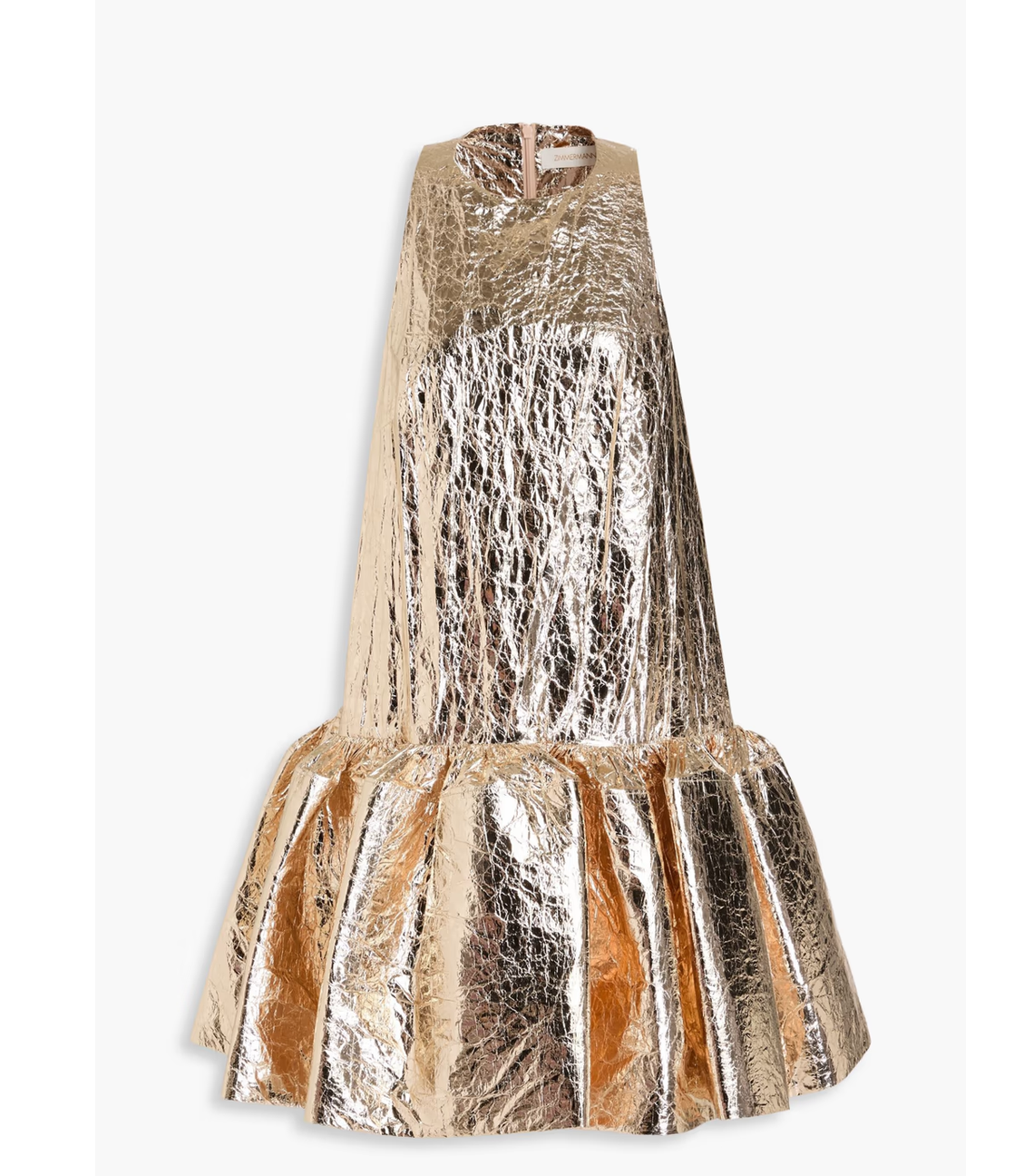 Zimmermann crushed gold metallic woven mini dress sz 1