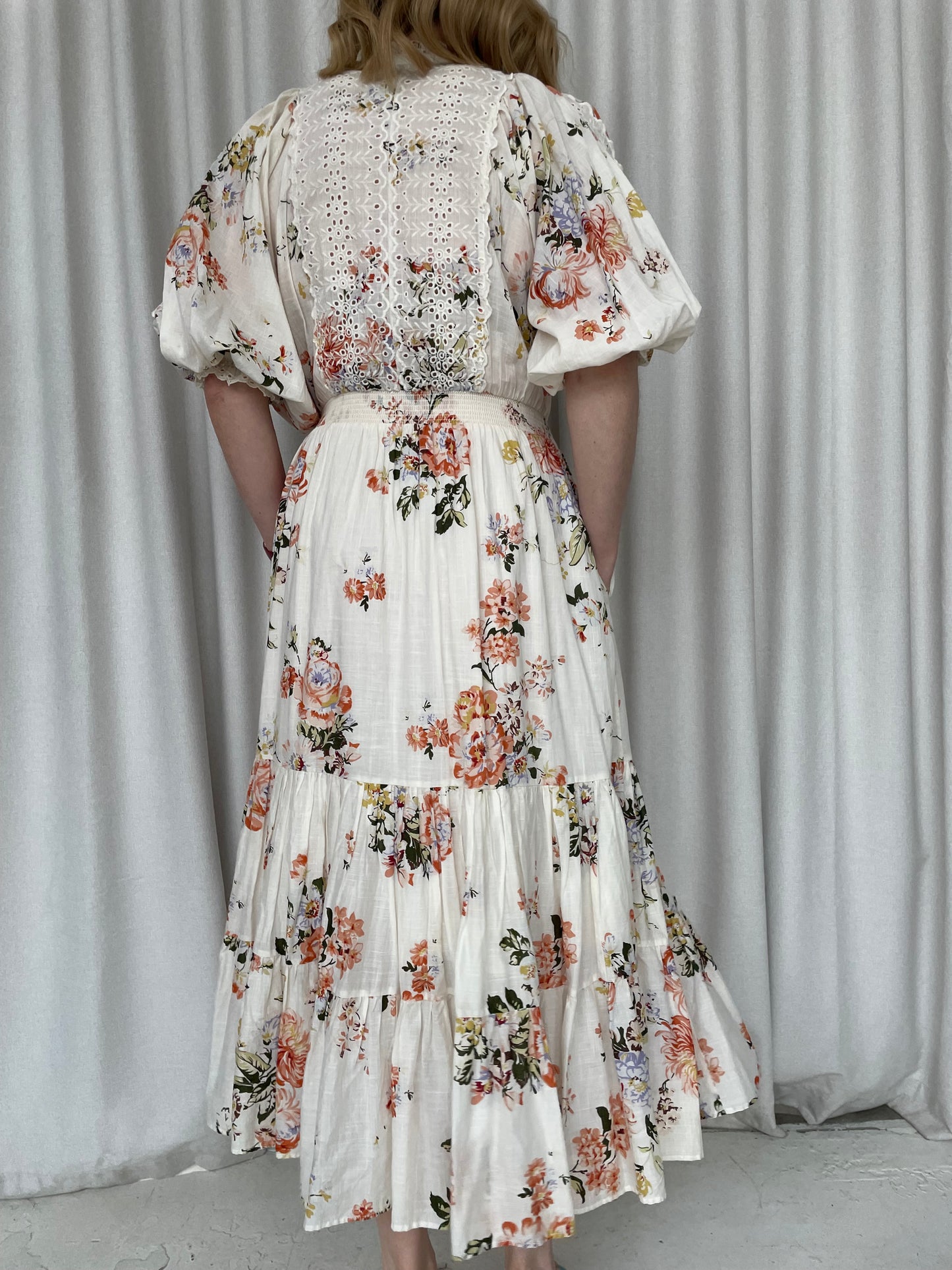 By Timo cotton floral broderie detail maxi dress sz M