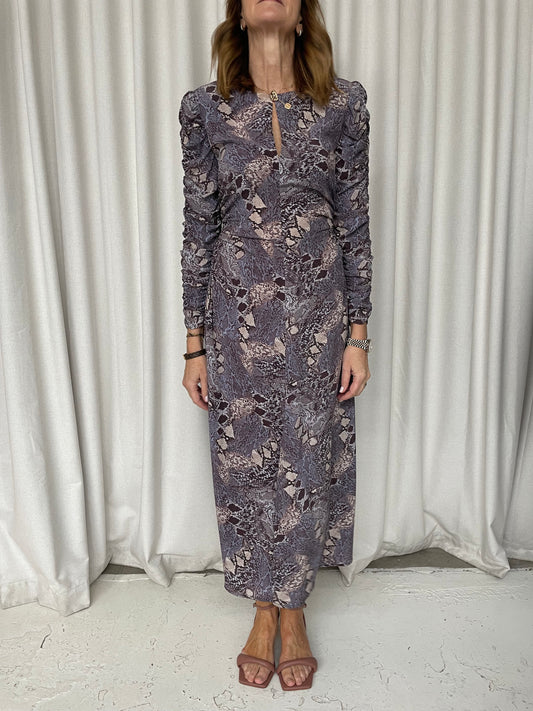 Husk snakeskin print silk ruched side midi dress 6-8