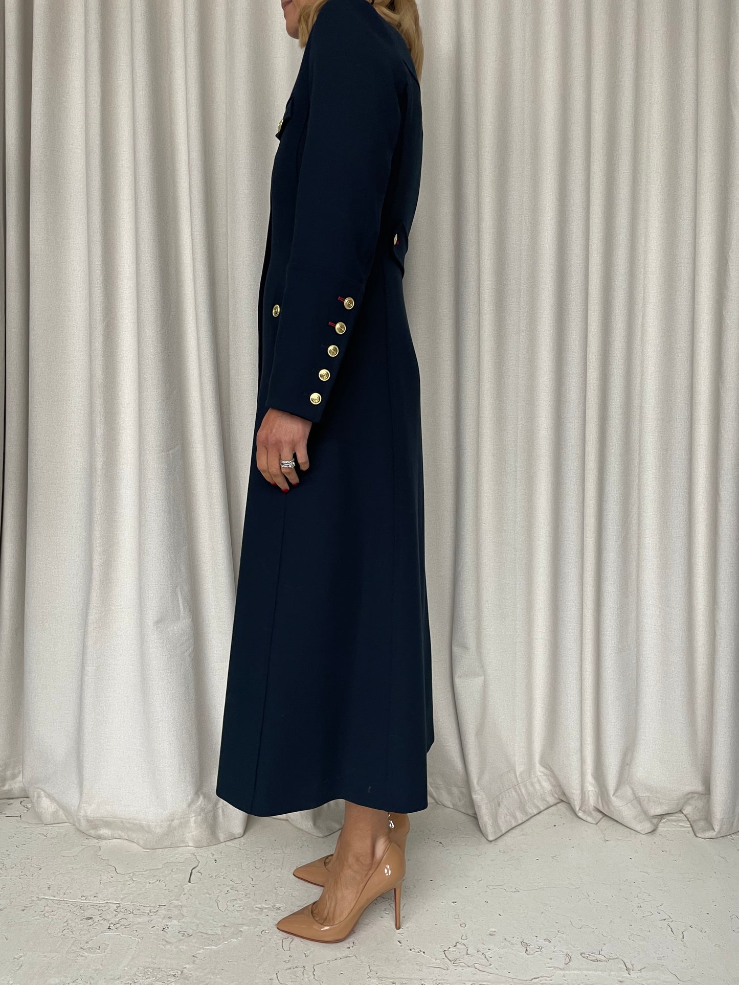 Karen Millen navy stretch military maxi coat sz UK 6 (6-8) new with tags