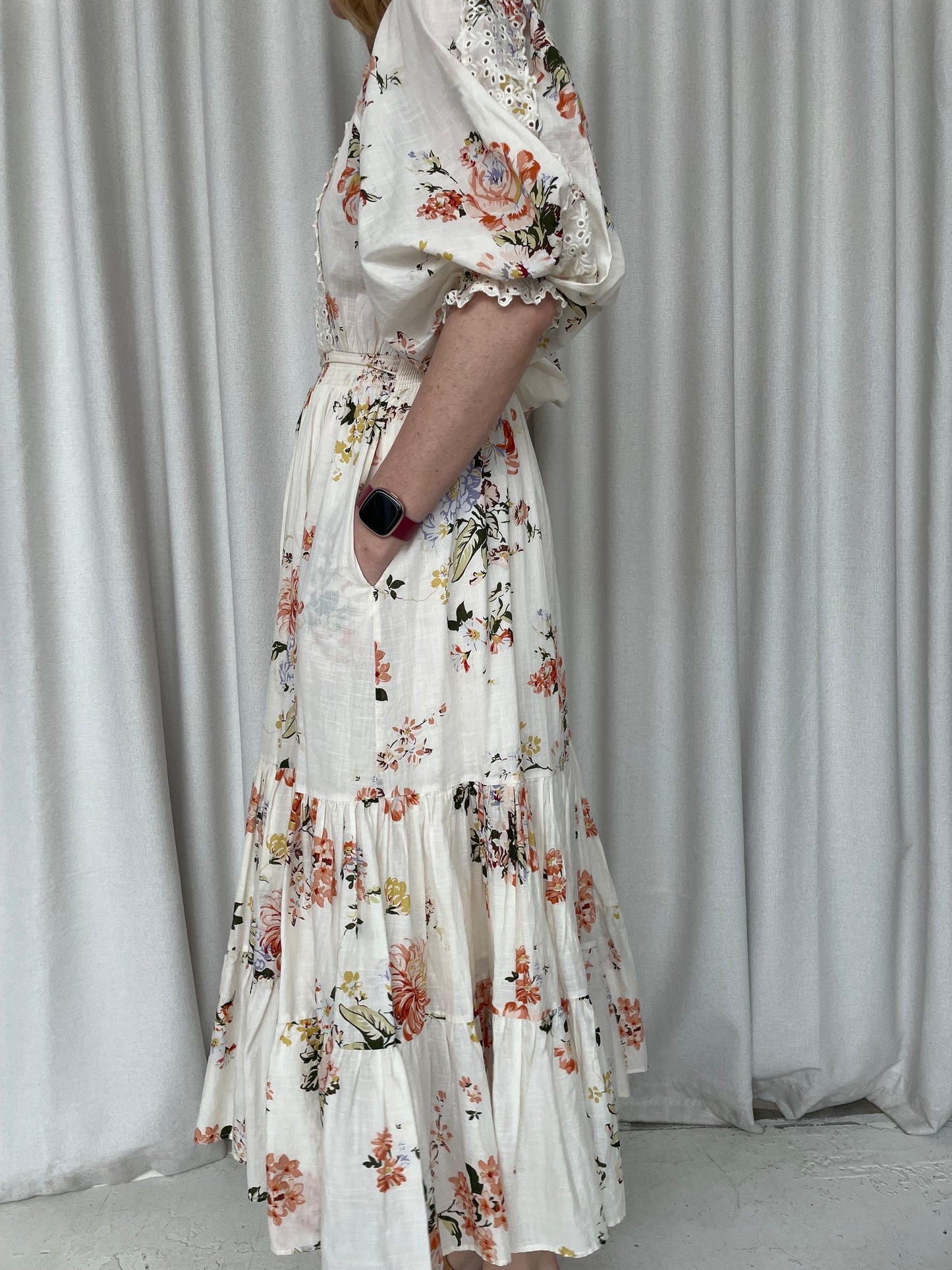 By Timo cotton floral broderie detail maxi dress sz M