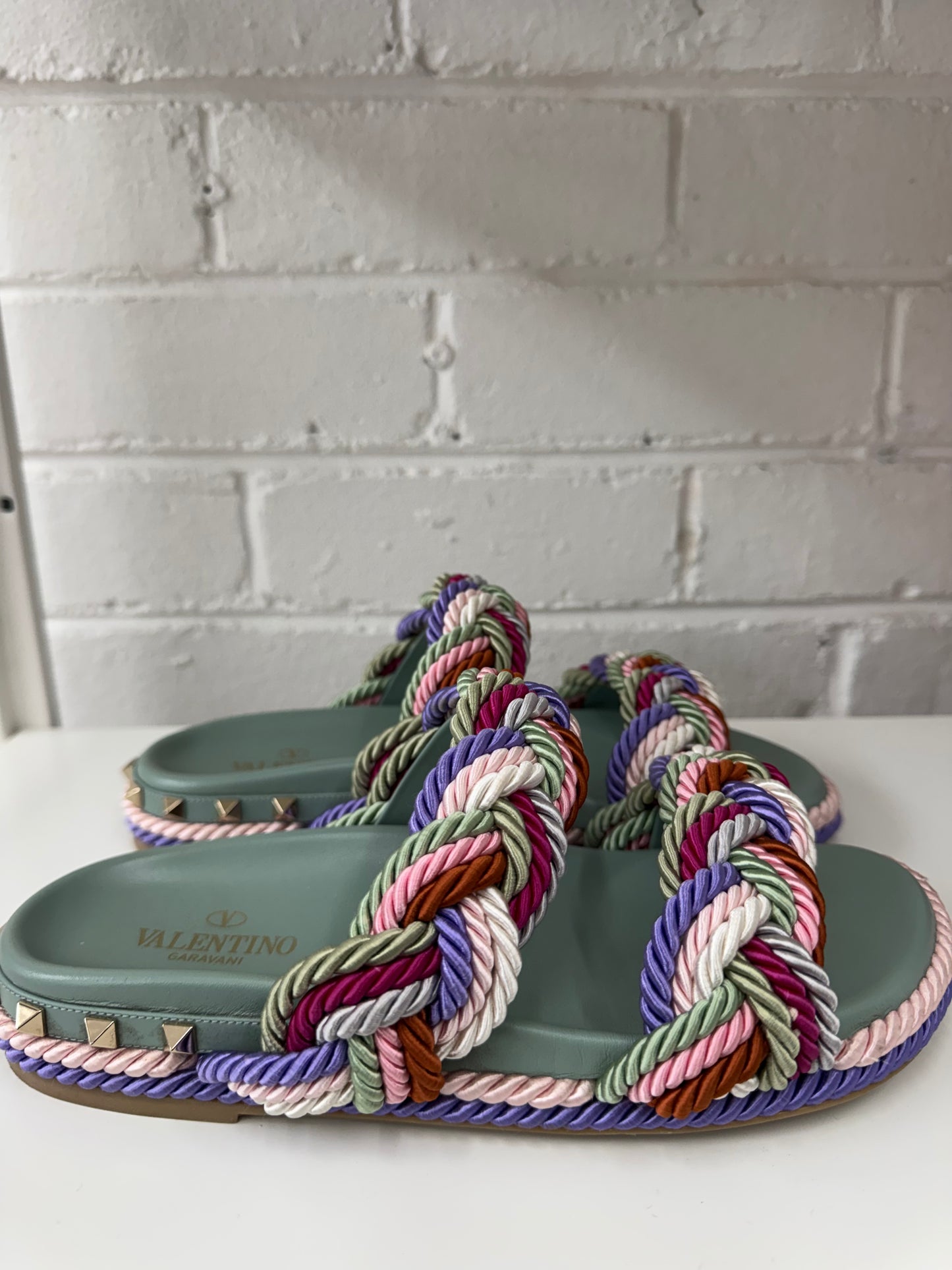 Valentino Garavani rockstars braided rope slide sandals size 38