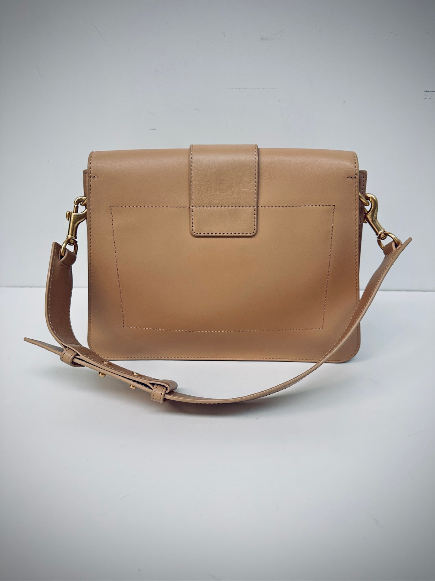 Oroton leather crossbody bag in caramel colour
