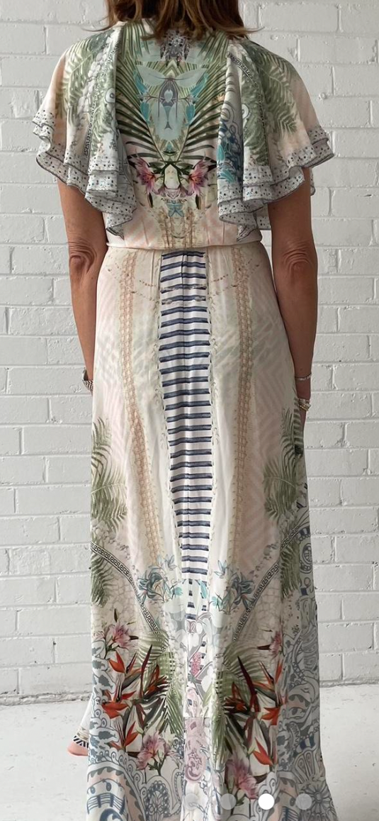 Camilla silk maxi wrap dress flat sleeve size XS