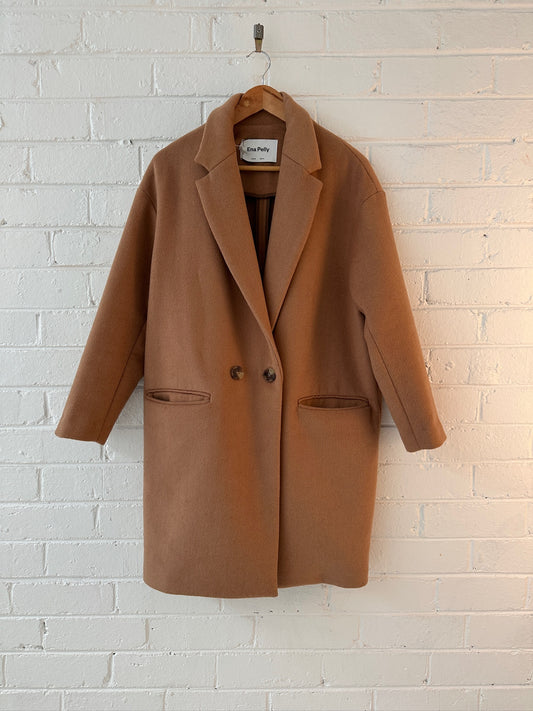 Ena Pelly wool blend tan mid length coat 8